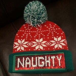 Red and Green Naughty Pom-Pom Beanie Xmas funny Christmas adult hat